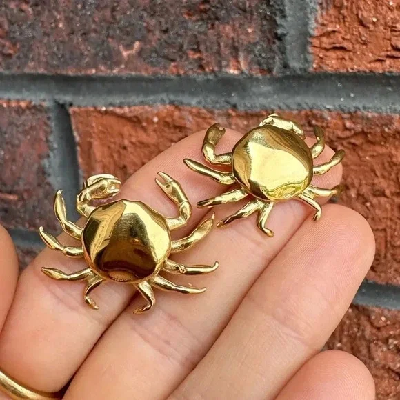 Anthropologie Gold Crab Stainless Steel Waterproof Earrings - Picture 6 of 8